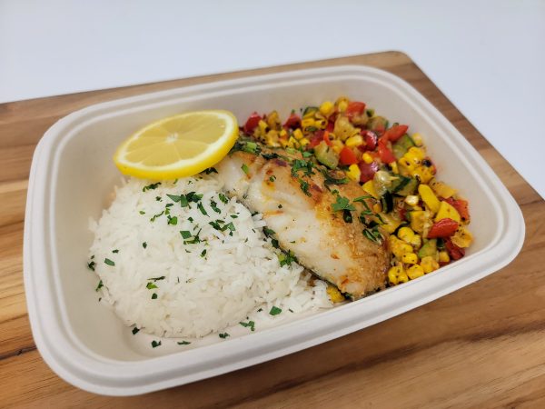 Chili Lime Baked Pollock w_ Succotash _ Jasmine Rice