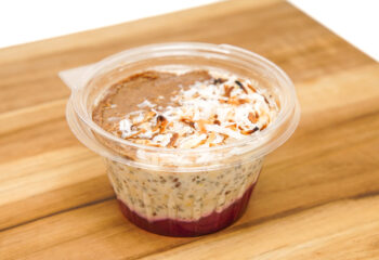 Overnight Oats - Cranberry Strawberry Jam w/ Almond Butter & Toasted Coconut